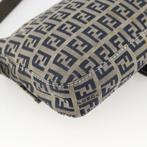 FENDI Zucchino Canvas Mamma Baguette Shoulder Bag Navy Silver Auth YKZ1598