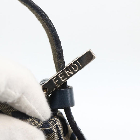 FENDI Zucchino Canvas Mamma Baguette Shoulder Bag Navy Silver Auth YKZ1598