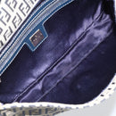 FENDI Zucchino Canvas Mamma Baguette Shoulder Bag Navy Silver Auth YKZ1598-11