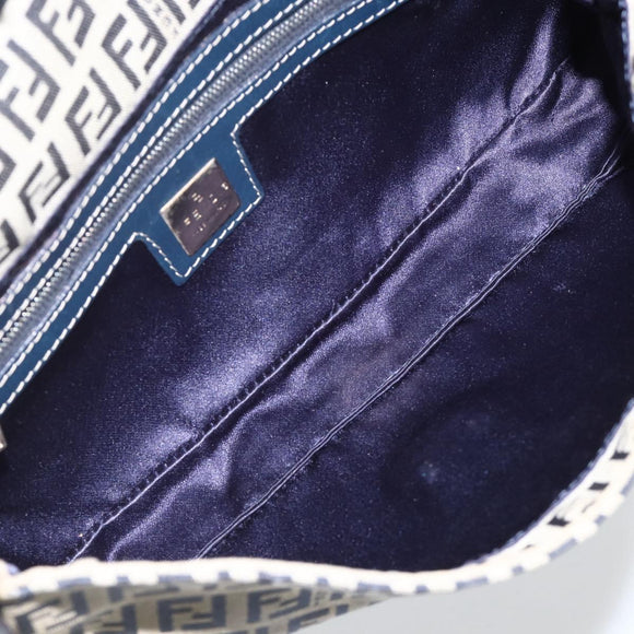 FENDI Zucchino Canvas Mamma Baguette Shoulder Bag Navy Silver Auth YKZ1598