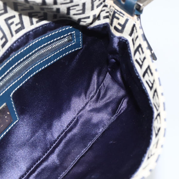 FENDI Zucchino Canvas Mamma Baguette Shoulder Bag Navy Silver Auth YKZ1598