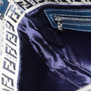 FENDI Zucchino Canvas Mamma Baguette Shoulder Bag Navy Silver Auth YKZ1598-19