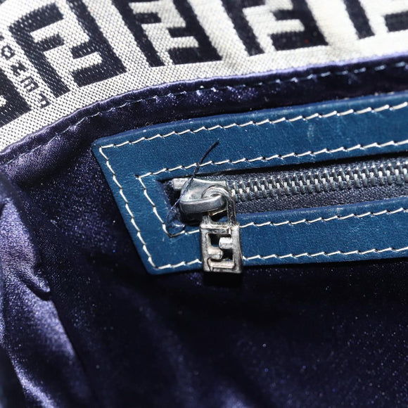 FENDI Zucchino Canvas Mamma Baguette Shoulder Bag Navy Silver Auth YKZ1598