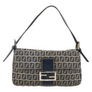 FENDI Zucchino Canvas Mamma Baguette Shoulder Bag Navy Silver Auth YKZ1598-13