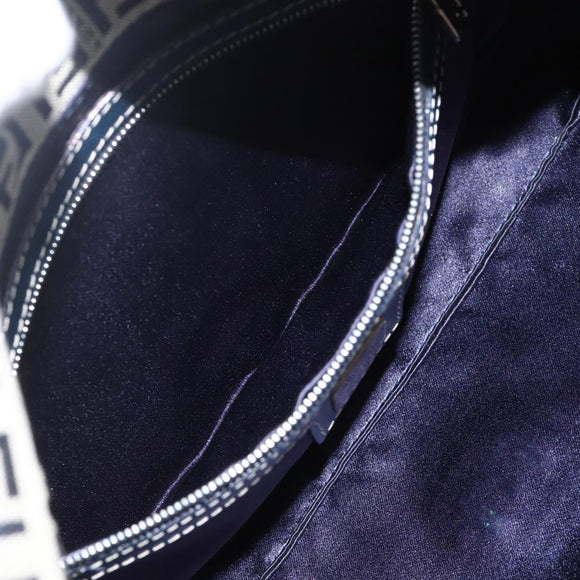 FENDI Zucchino Canvas Mamma Baguette Shoulder Bag Navy Silver Auth YKZ1598