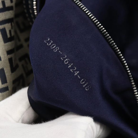 FENDI Zucchino Canvas Mamma Baguette Shoulder Bag Navy Silver Auth YKZ1598