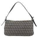 FENDI Zucchino Canvas Mamma Baguette Shoulder Bag Navy Silver Auth YKZ1598-2