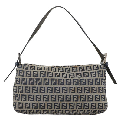 FENDI Zucchino Canvas Mamma Baguette Shoulder Bag Navy Silver Auth YKZ1598 - 0
