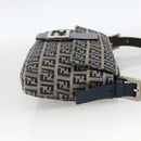 FENDI Zucchino Canvas Mamma Baguette Shoulder Bag Navy Silver Auth YKZ1598-4