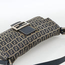 FENDI Zucchino Canvas Mamma Baguette Shoulder Bag Navy Silver Auth YKZ1598-6