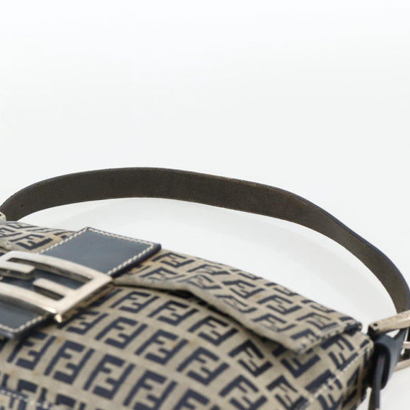 FENDI Zucchino Canvas Mamma Baguette Shoulder Bag Navy Silver Auth YKZ1598
