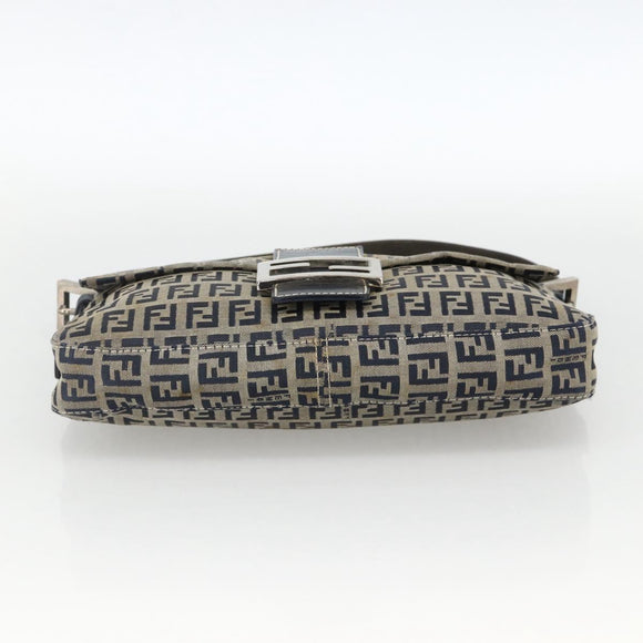 FENDI Zucchino Canvas Mamma Baguette Shoulder Bag Navy Silver Auth YKZ1598
