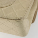 CHANEL Double Flap Double Chain Matelasse 25 Bag Satin Beige CC Auth YKZ1601SAV-12