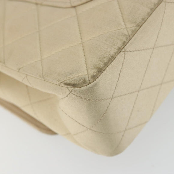 CHANEL Double Flap Double Chain Matelasse 25 Bag Satin Beige CC Auth YKZ1601SAV