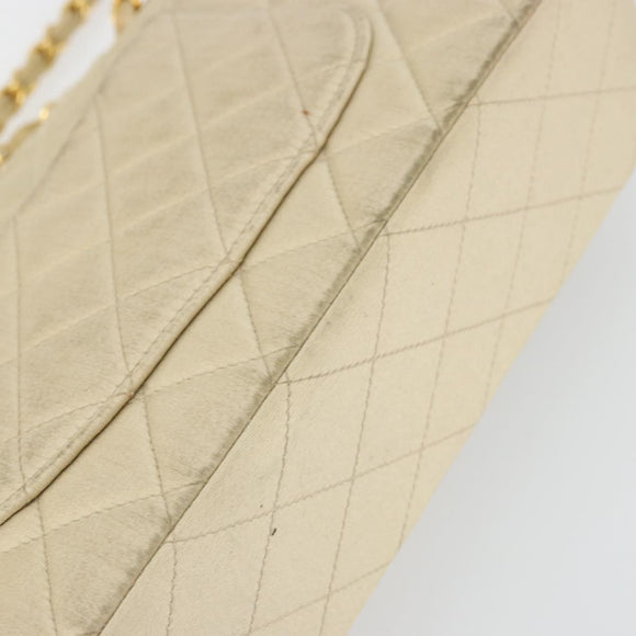 CHANEL Double Flap Double Chain Matelasse 25 Bag Satin Beige CC Auth YKZ1601SAV