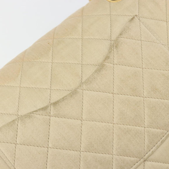CHANEL Double Flap Double Chain Matelasse 25 Bag Satin Beige CC Auth YKZ1601SAV