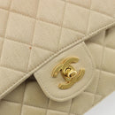 CHANEL Double Flap Double Chain Matelasse 25 Bag Satin Beige CC Auth YKZ1601SAV-16