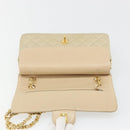 CHANEL Double Flap Double Chain Matelasse 25 Bag Satin Beige CC Auth YKZ1601SAV-17