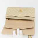 CHANEL Double Flap Double Chain Matelasse 25 Bag Satin Beige CC Auth YKZ1601SAV-18
