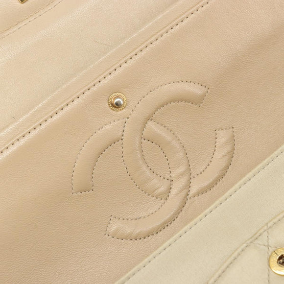 CHANEL Double Flap Double Chain Matelasse 25 Bag Satin Beige CC Auth YKZ1601SAV