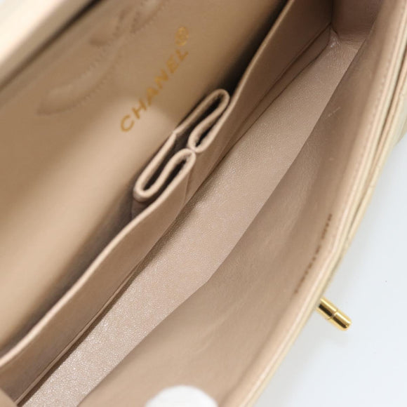CHANEL Double Flap Double Chain Matelasse 25 Tasche Satin Beige CC Auth YKZ1601SAV