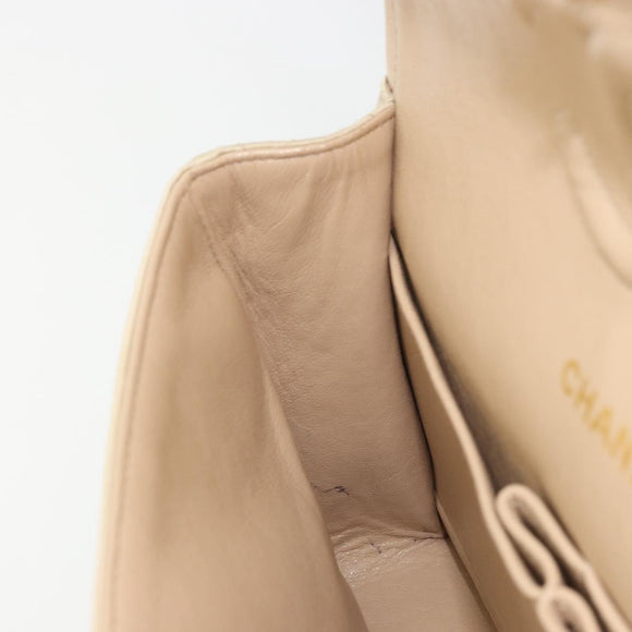 CHANEL Double Flap Double Chain Matelasse 25 Bag Satin Beige CC Auth YKZ1601SAV