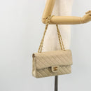 CHANEL Double Flap Double Chain Matelasse 25 Bag Satin Beige CC Auth YKZ1601SAV-28