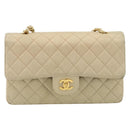 CHANEL Double Flap Double Chain Matelasse 25 Tasche Satin Beige CC Auth YKZ1601SAV-13