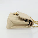CHANEL Double Flap Double Chain Matelasse 25 Bag Satin Beige CC Auth YKZ1601SAV-4