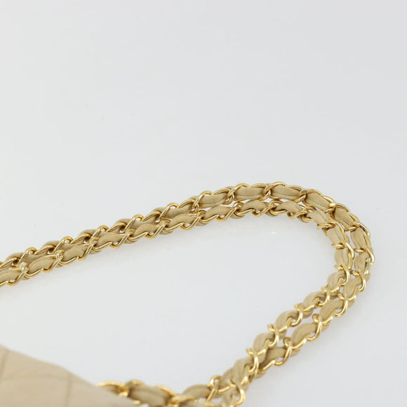 CHANEL Double Flap Double Chain Matelasse 25 Bag Satin Beige CC Auth YKZ1601SAV