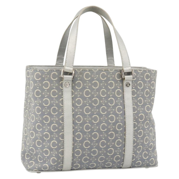 CELINE C Macadam Canvas Hand Bag Light Blue Silver Auth YKZ1602