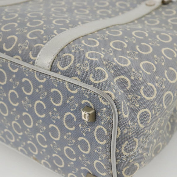 CELINE C Macadam Canvas Hand Bag Light Blue Silver Auth YKZ1602