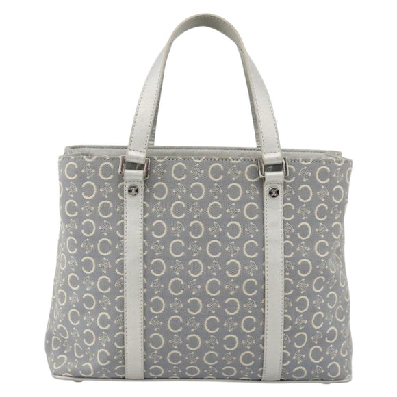 CELINE C Macadam Canvas Hand Bag Light Blue Silver Auth YKZ1602