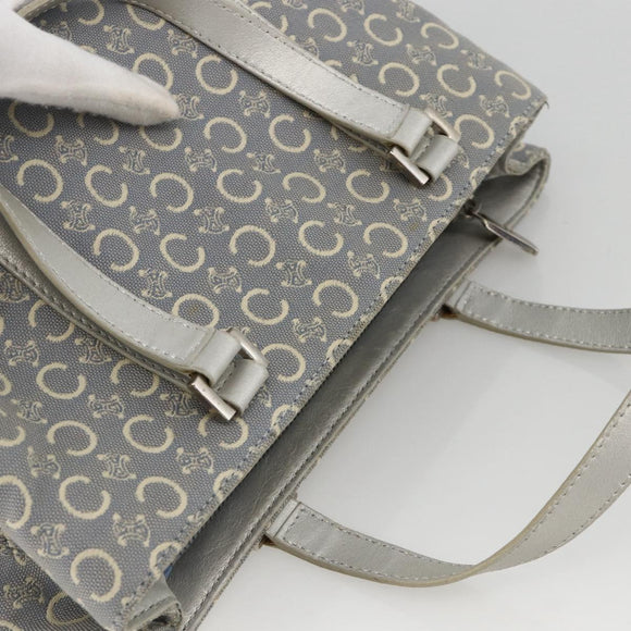 CELINE C Macadam Canvas Hand Bag Light Blue Silver Auth YKZ1602