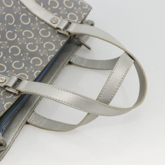 CELINE C Macadam Canvas Hand Bag Light Blue Silver Auth YKZ1602