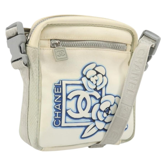 CHANEL Sports Line Camelia Shoulder Bag Nylon White CC Auth YKZ1607A