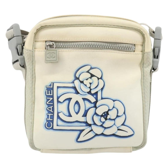 CHANEL Sports Line Camelia Shoulder Bag Nylon White CC Auth YKZ1607A