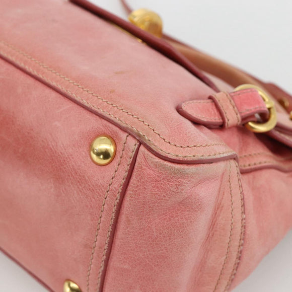 Miu Miu Hand Bag Leather 2way Pink Gold Auth YKZ1612A