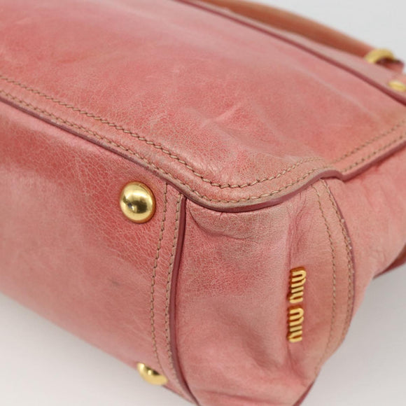 Miu Miu Hand Bag Leather 2way Pink Gold Auth YKZ1612A