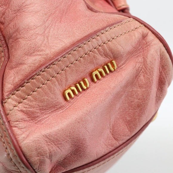 Miu Miu Hand Bag Leather 2way Pink Gold Auth YKZ1612A