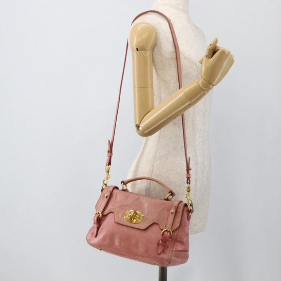 Miu Miu Hand Bag Leather 2way Pink Gold Auth YKZ1612A