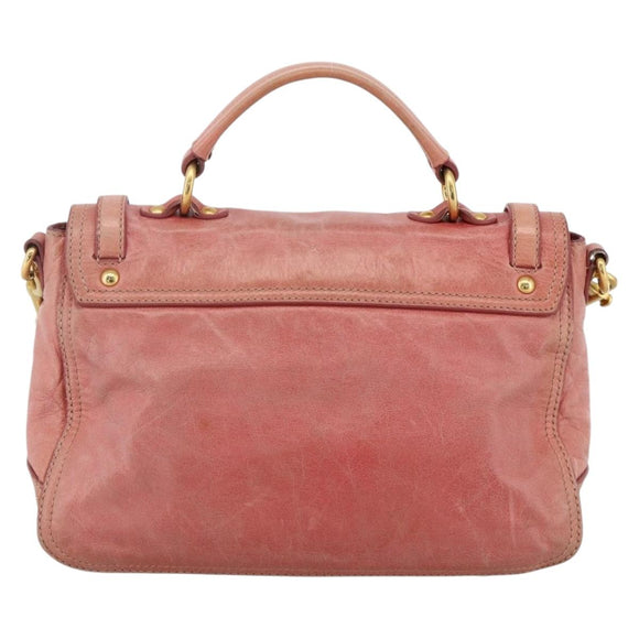 Miu Miu Hand Bag Leather 2way Pink Gold Auth YKZ1612A