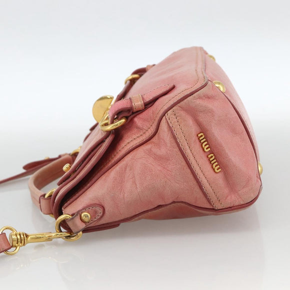 Miu Miu Hand Bag Leather 2way Pink Gold Auth YKZ1612A