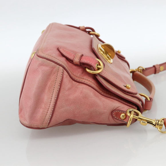 Miu Miu Hand Bag Leather 2way Pink Gold Auth YKZ1612A