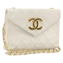 CHANEL Matelasse Chain Shoulder Bag Lamb Skin White Gold CC Auth YKZ1616-1