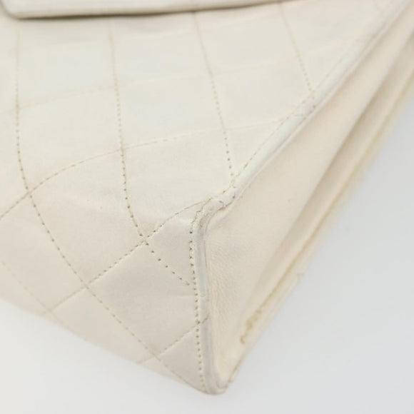 CHANEL Matelasse Chain Shoulder Bag Lamb Skin White Gold CC Auth YKZ1616