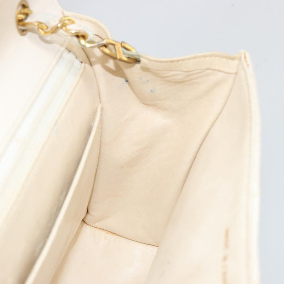 CHANEL Matelasse Chain Shoulder Bag Lamb Skin White Gold CC Auth YKZ1616