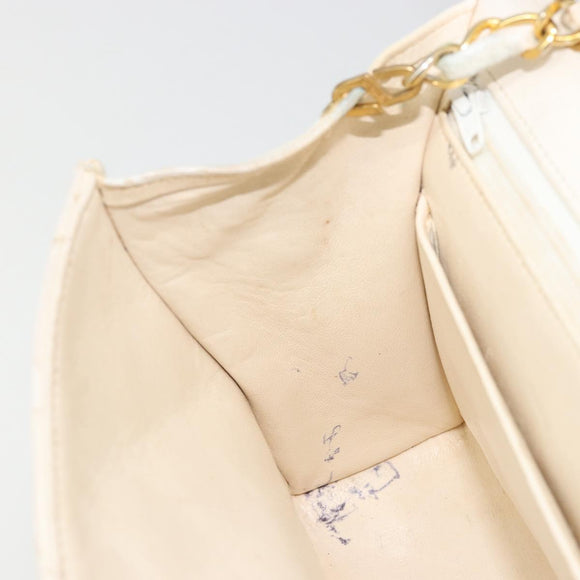 CHANEL Matelasse Chain Shoulder Bag Lamb Skin White Gold CC Auth YKZ1616