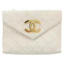CHANEL Matelasse Chain Shoulder Bag Lamb Skin White Gold CC Auth YKZ1616-13