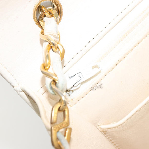 CHANEL Matelasse Chain Shoulder Bag Lamb Skin White Gold CC Auth YKZ1616